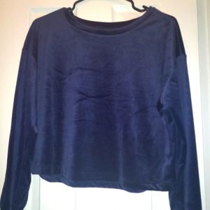 Velour Long Sleeve tee - shirt in Dark Blue - Size S